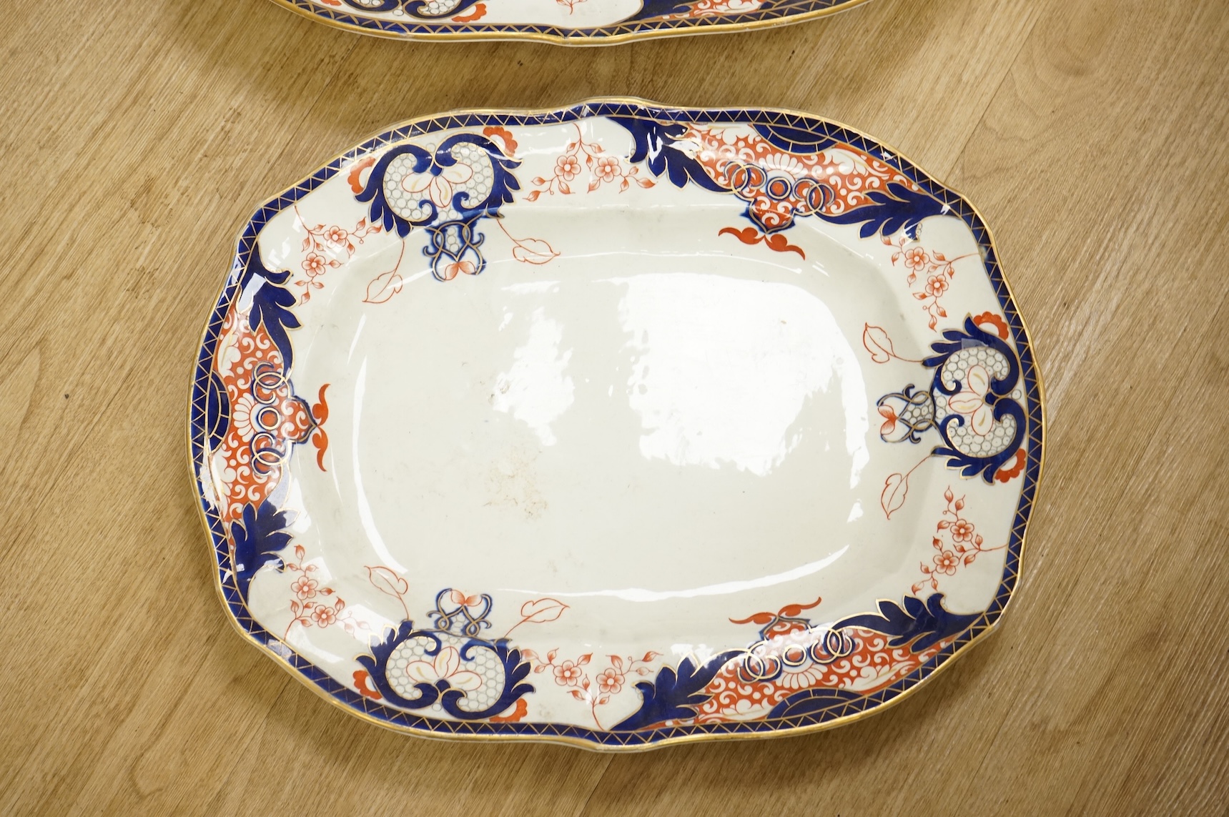 Two Royal Crown Derby meat plates, Imari pattern 3615